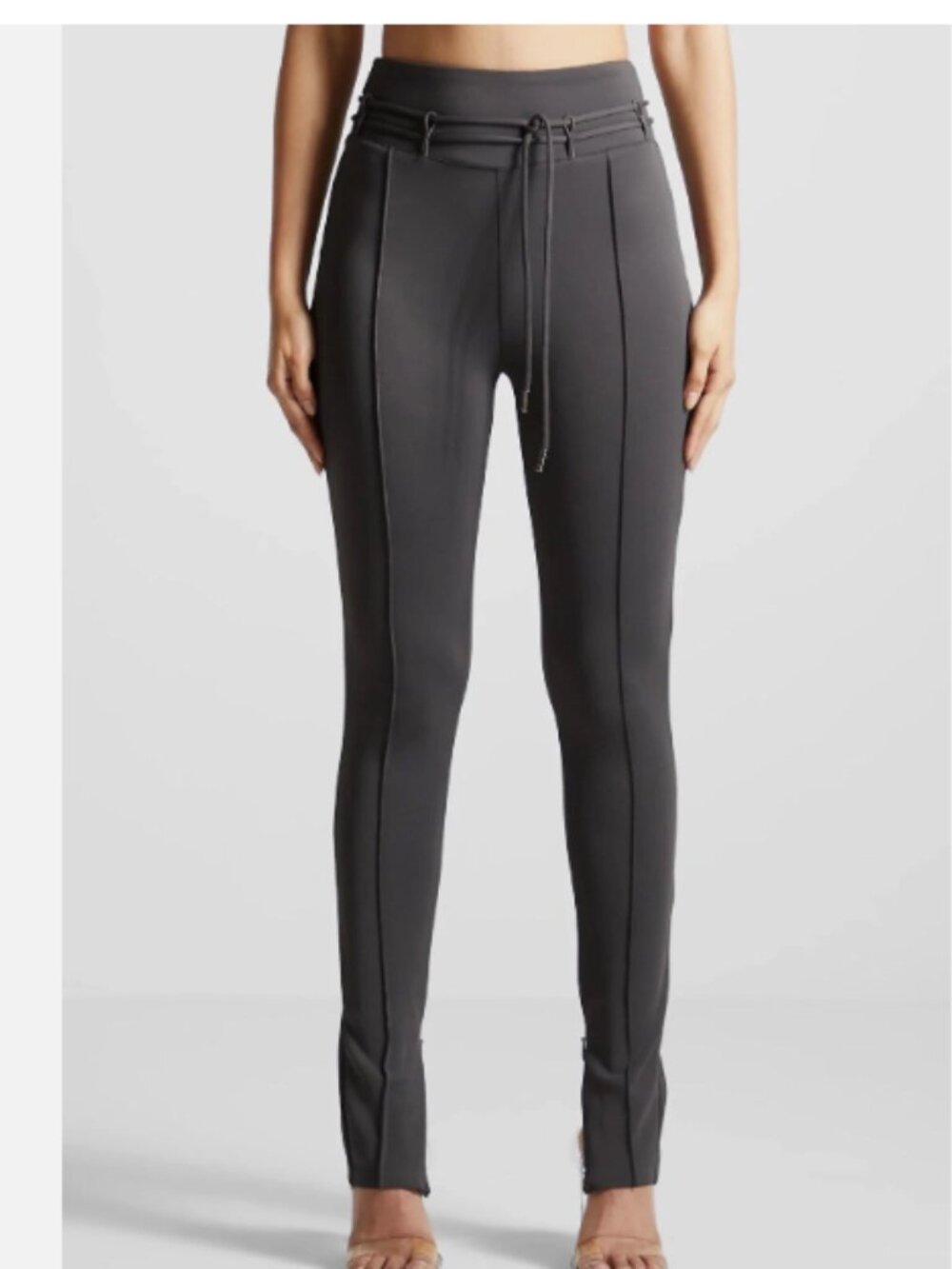 NWT Maniere De Voir Black Neoprene Wrap Tie High Waisted Split Hem Leggings 4 US